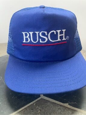 BUSCH Blue Trucker Hat with Embroidered Logo. New, never worn.